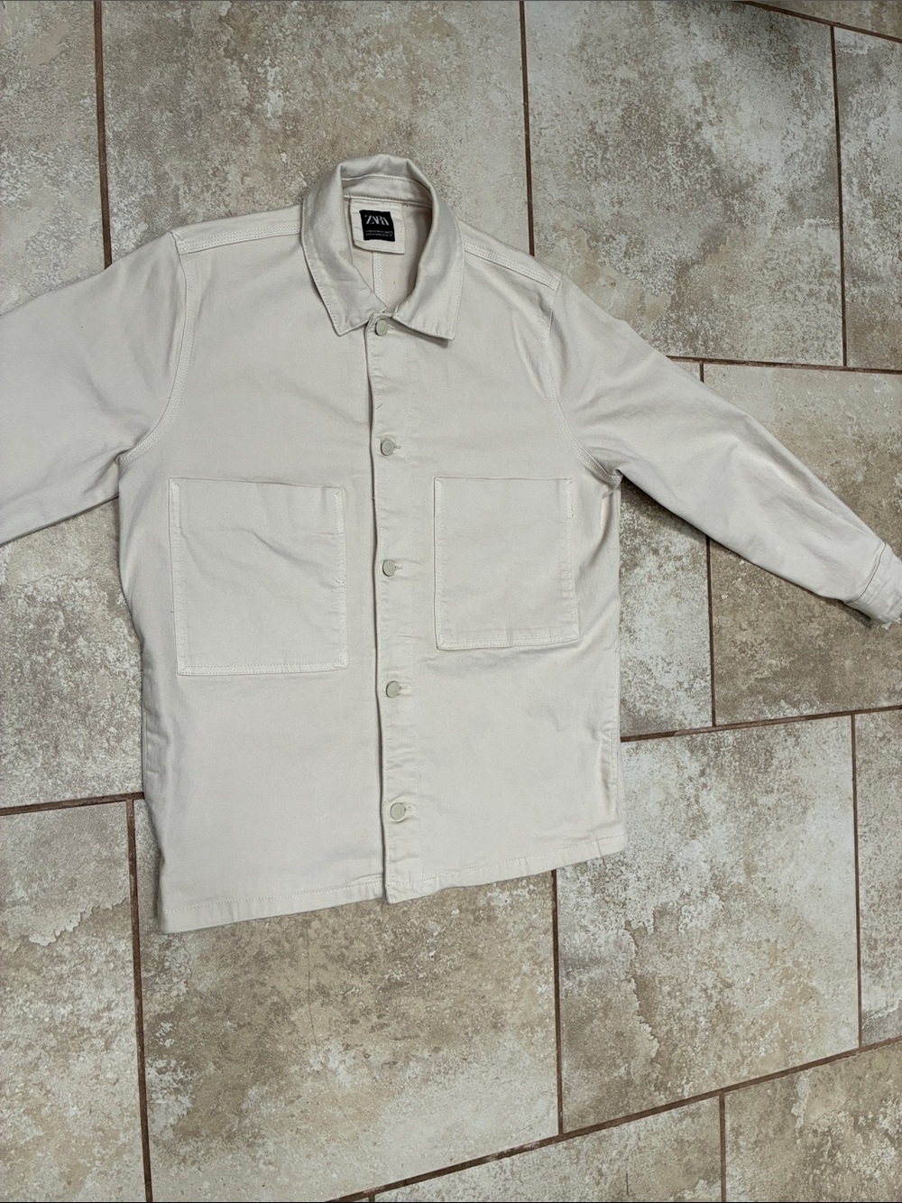 Zara Off-White Button-Up Shirt Jacket
